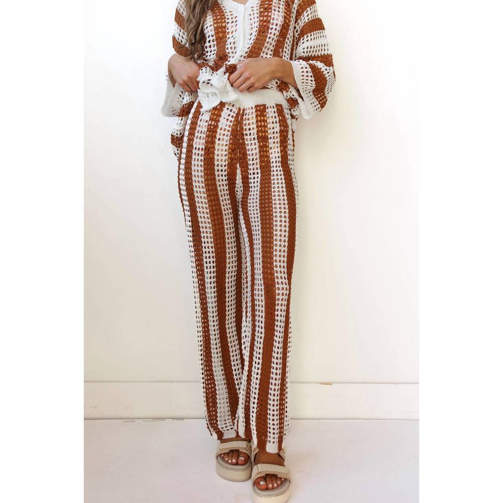 NEW LITTLE TRENDY coastal crochet pants in khaki